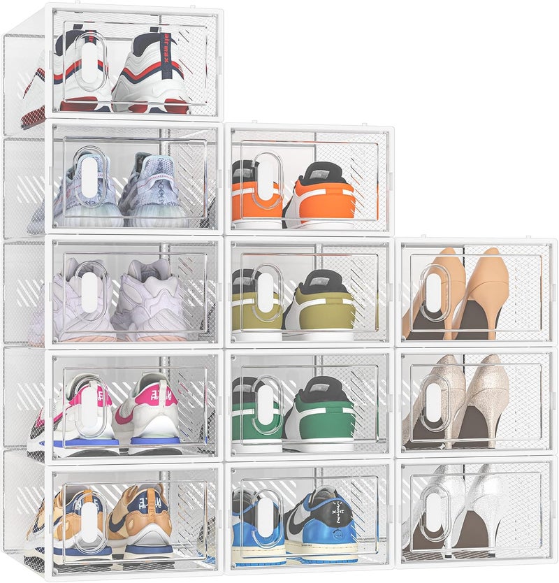 SIMPDIY Shoe Storage, 12 Pack Shoe Organizer for Closet, Shoe Boxes Clear Plastic Stackable Shoe Containers with Lids for Size 10 - Image 1